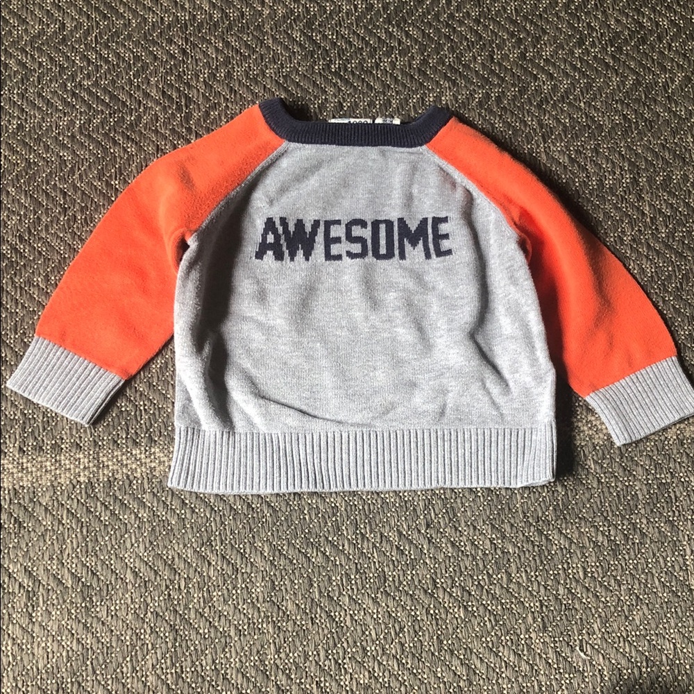 The Children's Place Gray Sweater with Orange Raglan Sleeves